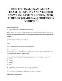 BIOD 171 Final Exam Questions and Answers