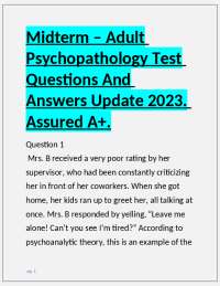 Adult Psychopathology Test Questions And Answers