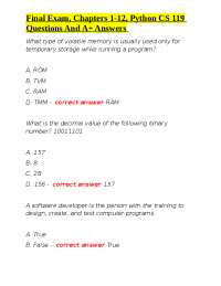 Final Exam, Chapters 1-12, Python CS 119 Questions And A+ Answers