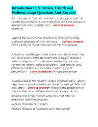 Introduction to Nutrition, Health and Wellness Questions and Answers