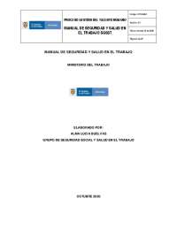 Manual Seguridad y Salud en el Trabajo: Direcciones Territoriales y Talento Humano