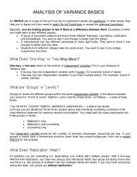 Psychology Statistics - Analysis of Variance Lecture Notes