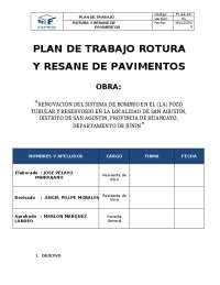 Plan de Trabajo para la Rotura y Resane de Pavimentos