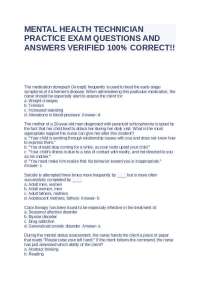 Mental Health Technician Practice Exam Questions and Answers