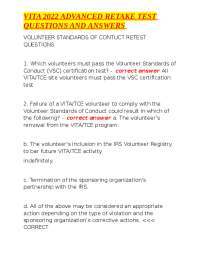 VITA 2022 ADVANCED RETAKE TEST QUESTIONS AND ANSWERS
