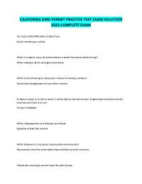 CALIFORNIA DMV PERMIT PRACTICE TEST EXAM SOLUTION 2022 COMPLETE EXAM UPDATED