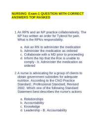 Nursing Exam-1 Questions with Correct Answers
