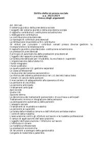 Diritto della Sicurezza Sociale: Elenco degli Argomenti (a.a. 2023/2024)