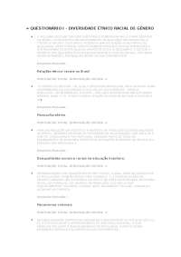 QUESTIONÁRIO I – DIVERSIDADE ÉTNICO RACIAL DE GÊNERO