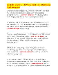 LETRS Units 5 - 8 Pre & Post Test Questions And Answers
