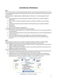 Appunto di gestione del portafoglio per la magistrale