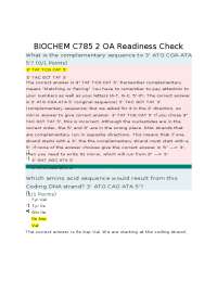 Biochemistry Readiness Check