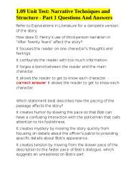 1.09 Unit Test: Narrative Techniques and Structure - Part 1 Questions And Answers