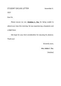 Student Absence Excuse Letter