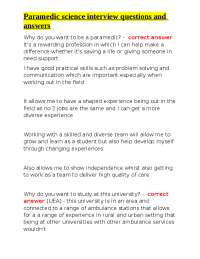 Paramedic science interview questions and answers