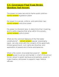 U.S. Government Final Exam Review Questions And Answers