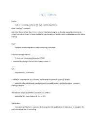 Professional Counseling: Ethics, Standards, and Practice