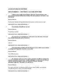 QUESTIONÁRIO I E II SOBRE HISTÓRIA E CULTURA AFRICANA
