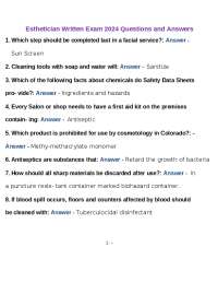 Esthetician Written Exam 2024 Questions and Answers