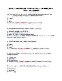 OSHA 30 Construction Test Answers Key (Introduction To OSHA) 100% Verified