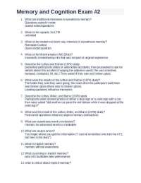 Memory and Cognition Exam #2