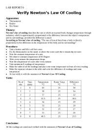 Verifying Newton's Law of Cooling: A Lab Report