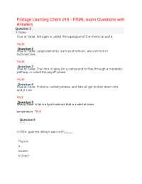 Portage Learning Chem 210 Final Exam: Answers and Questions