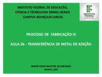 Processo de Fabricação III: Transferência de Metal em Soldagem - Prof. Martins de Miranda