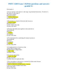 PHYS 1260 Exam 1 DeWitt questions and answers graded A+