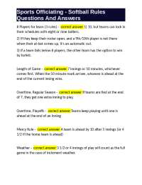Sports Officiating - Softball Rules Questions And Answers