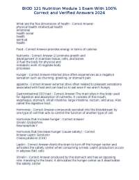 Nutrition Exam Answers: Five Dimensions of Health, Macronutrients, and More