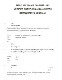 HSCO 506 Exam 2: Counseling - Spirituality & Hospitality: Correct Q&A