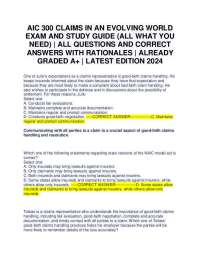 AIC 300 CLAIMS IN AN EVOLVING WORLD EXAM AND STUDY GUIDE (ALL WHAT YOU NEED)