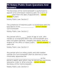 PA Notary Public Exam Questions And Answers