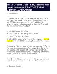 Texas General Lines - Life Insurance Practice Exam: Questions and Answers