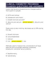 CLINICAL CHEMISTRY PROGRESS EXAM2024 QUESTIONS AND ANSWERS