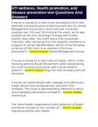 ATI Wellness: Health Promotion and Disease Prevention Quiz Answers