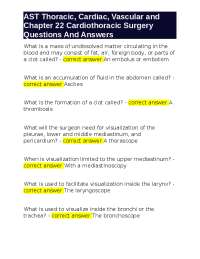 Cardiothoracic Surgery Questions and Answers