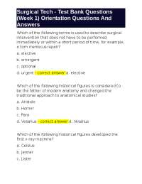 Surgical Technology: Week 1 Test Bank Questions and Answers