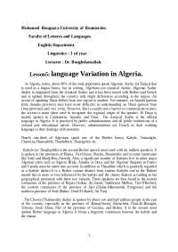 Language Diversity in Algeria: An Overview of Algerian Arabic, Berber, French, and English