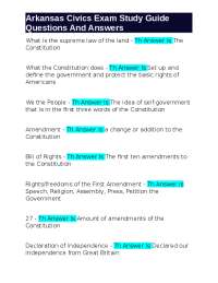 Arkansas Civics Exam Study Guide Questions And Answers