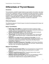 Thyroid Masses: Differential Diagnosis, Clinical Presentation, and Management