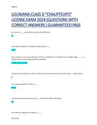 LOUISIANA CLASS D "CHAUFFEUR'S" 
LICENSE EXAM 2024 (QUESTIONS WITH 
CORRECT ANSWERS ) GUAR