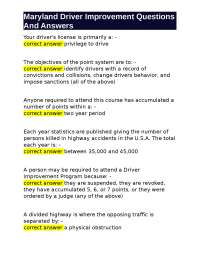 Maryland Driver Improvement Questions And Answers