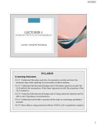 Introduction to Econometrics Syllabus and Data Types - Prof. Truong