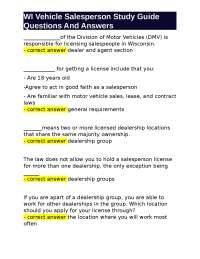 WI Vehicle Salesperson Study Guide Questions And Answers