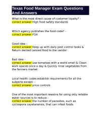 Texas Food Manager Exam Questions and Answers: A Comprehensive Guide to Food Safety