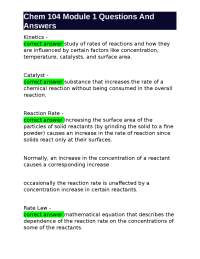 Chem 104 Module 1: Kinetics and Reactions - Questions and Answers