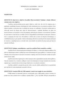 Lista de Exercícios - Introdução à Economia - Introdução à Macroeconomia - UFLA