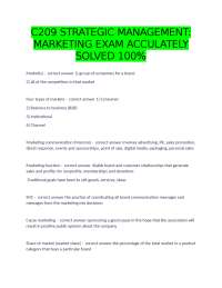 C209 STRATEGIC MANAGEMENT: MARKETING EXAM ACCULATELY SOLVED 100%